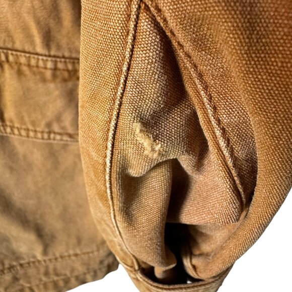 Vtg EMS Canvas Chore Barn Coat Sm Hooded Pockets Thick Lined Internal drawstring - Picture 14 of 16